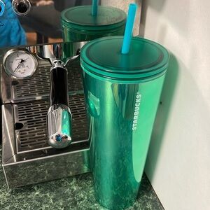 Starbucks Green Metallic 24 oz cold cup with original straw